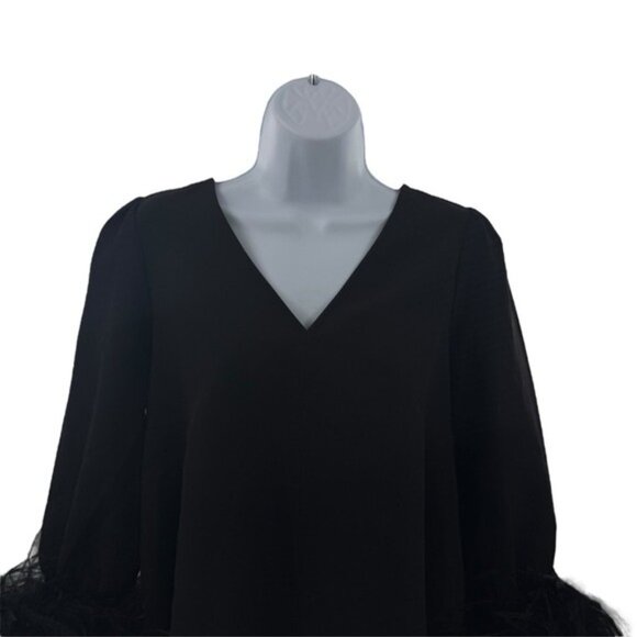 Tuckernuck Black V-Neck Blouse with Feather Trim Cuffs - Picture 6 of 12